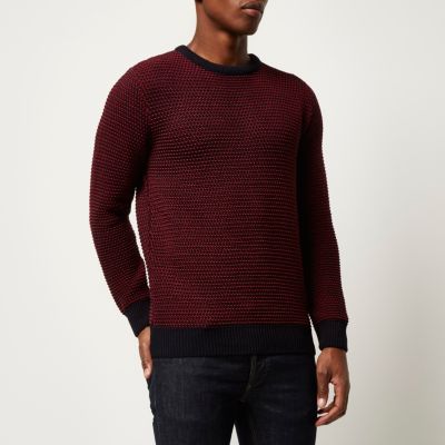 Red textured knitted jumper